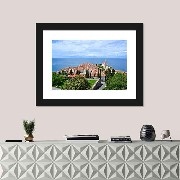 View Of Piran Town In Slovenia Canvas Wall Art-1 Piece-Framed Print-20" x 16"-Tiaracle