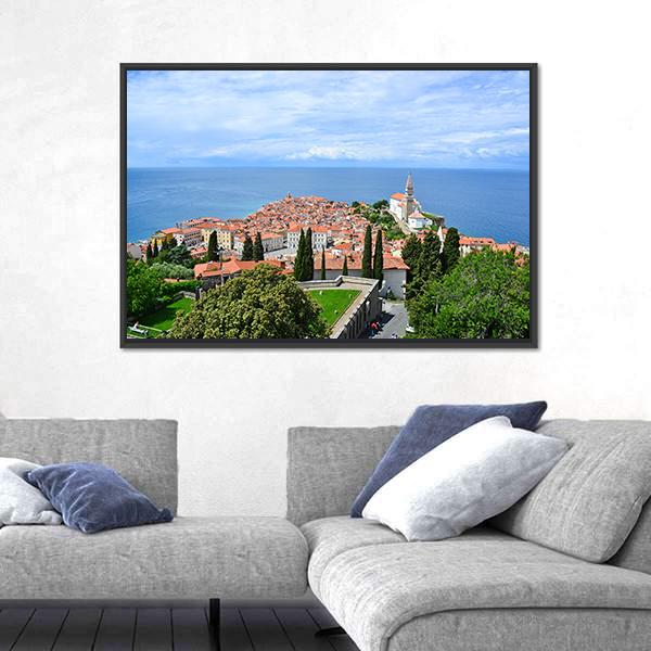 View Of Piran Town In Slovenia Canvas Wall Art-3 Horizontal-Gallery Wrap-25" x 16"-Tiaracle