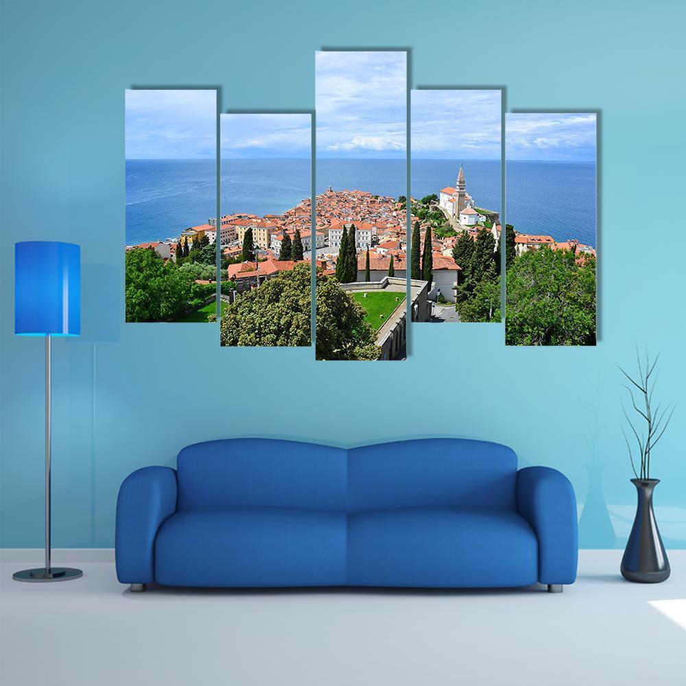 View Of Piran Town In Slovenia Canvas Wall Art-5 Pop-Gallery Wrap-47" x 32"-Tiaracle