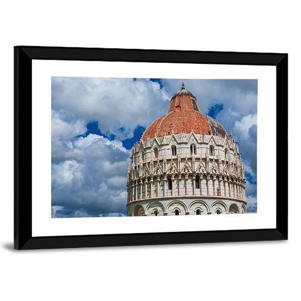 View Of Pisa Baptistry Gothic Medieval Dome Among Clouds Canvas Wall Art-3 Horizontal-Gallery Wrap-25" x 16"-Tiaracle