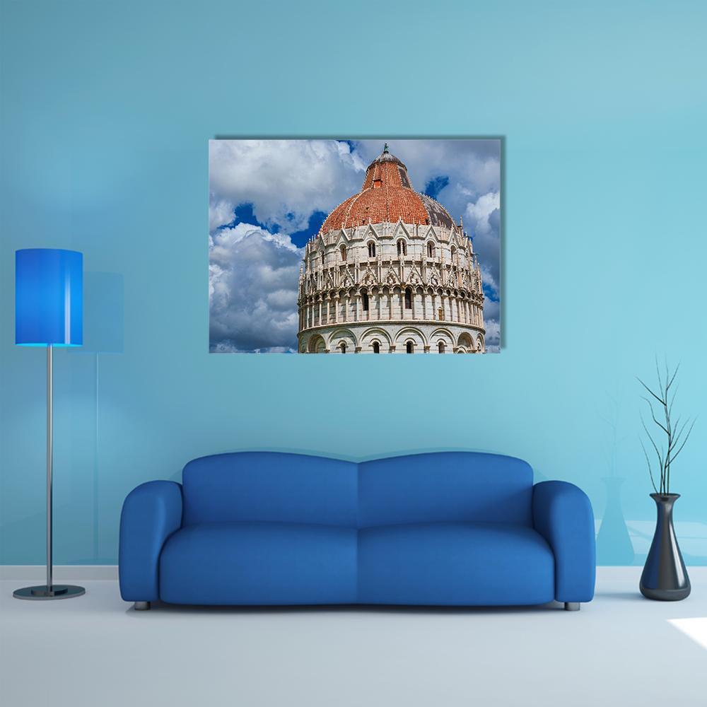 View Of Pisa Baptistry Gothic Medieval Dome Among Clouds Canvas Wall Art-1 Piece-Gallery Wrap-48" x 32"-Tiaracle