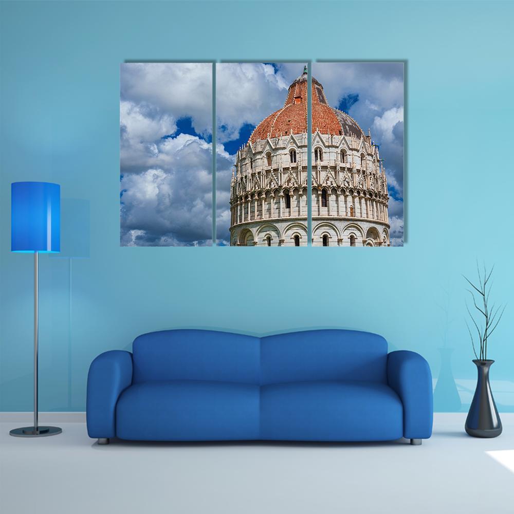 View Of Pisa Baptistry Gothic Medieval Dome Among Clouds Canvas Wall Art-3 Horizontal-Gallery Wrap-37" x 24"-Tiaracle