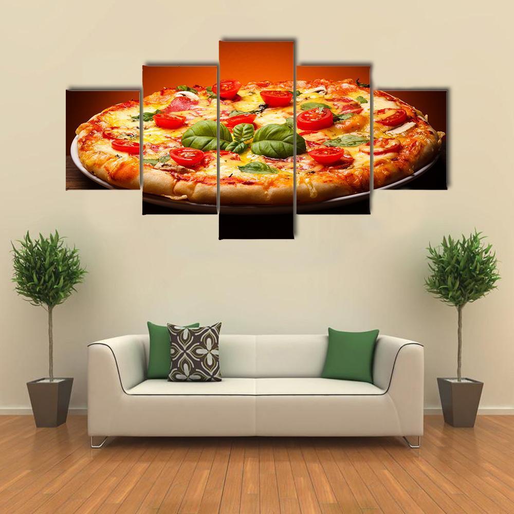 View Of Pizza Canvas Wall Art-5 Star-Gallery Wrap-62" x 32"-Tiaracle