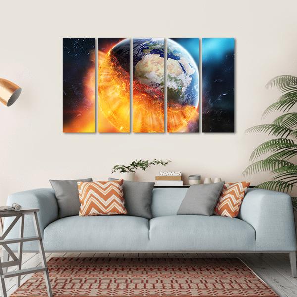 View Of Planet Earth Burning In Space Canvas Wall Art-5 Horizontal-Gallery Wrap-22" x 12"-Tiaracle