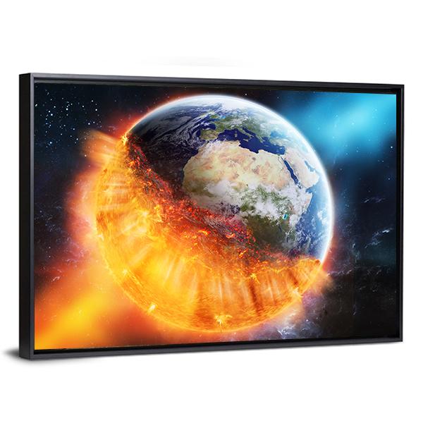 View Of Planet Earth Burning In Space Canvas Wall Art-3 Horizontal-Gallery Wrap-25" x 16"-Tiaracle