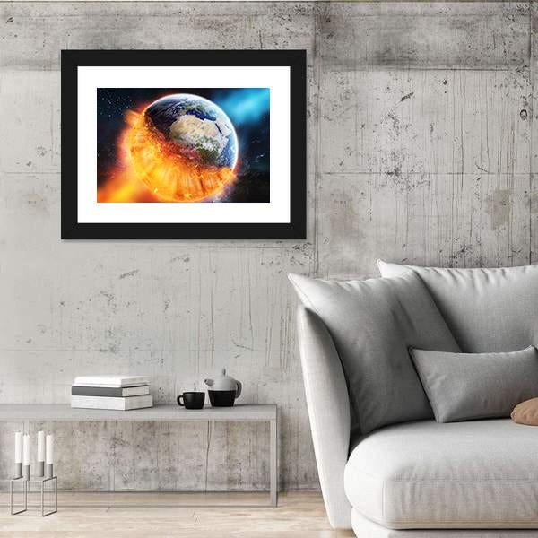 View Of Planet Earth Burning In Space Canvas Wall Art-3 Horizontal-Gallery Wrap-25" x 16"-Tiaracle