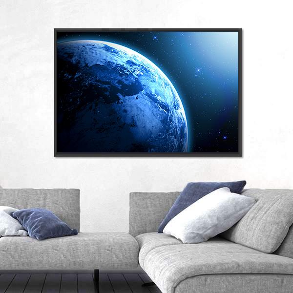 View Of Planet From Space Canvas Wall Art-3 Horizontal-Gallery Wrap-25" x 16"-Tiaracle