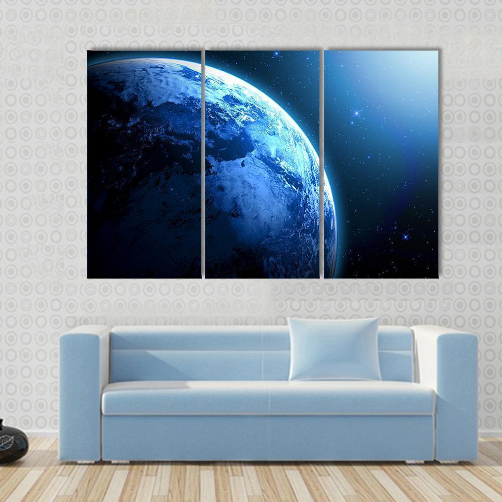 View Of Planet From Space Canvas Wall Art-3 Horizontal-Gallery Wrap-37" x 24"-Tiaracle