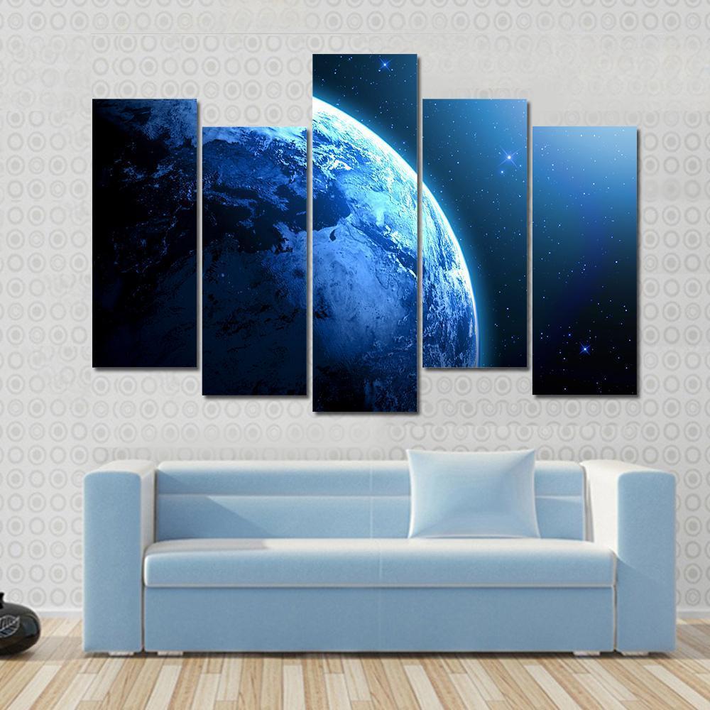 View Of Planet From Space Canvas Wall Art-5 Pop-Gallery Wrap-47" x 32"-Tiaracle