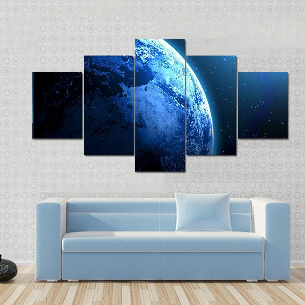 View Of Planet From Space Canvas Wall Art-5 Star-Gallery Wrap-62" x 32"-Tiaracle
