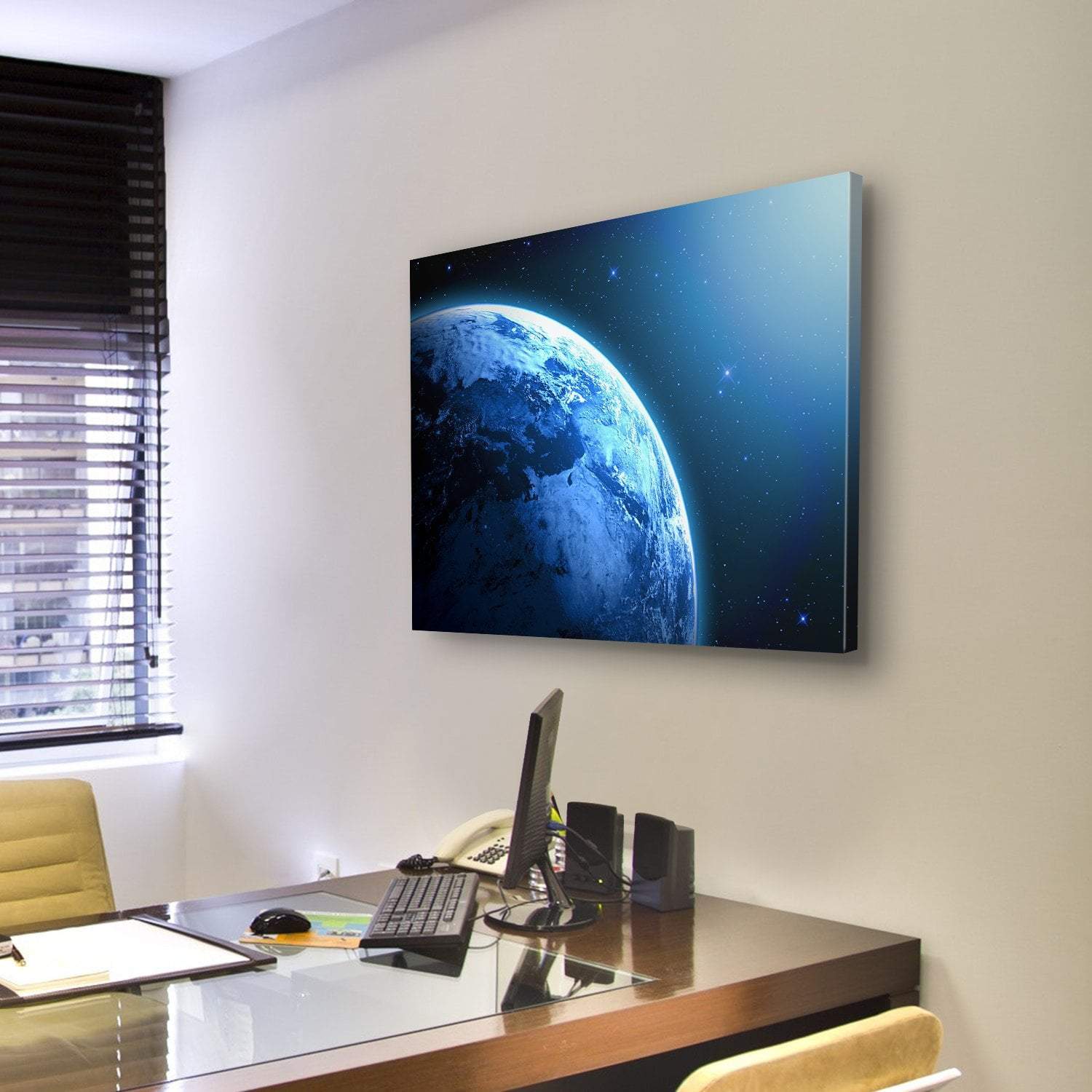 View Of Planet From Space Canvas Wall Art-3 Horizontal-Gallery Wrap-25" x 16"-Tiaracle