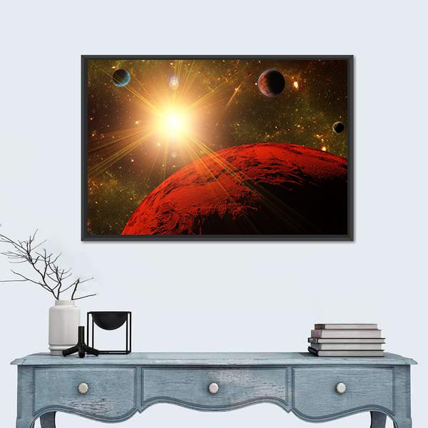 View Of Planet Moons And The Deep Space Canvas Wall Art-1 Piece-Floating Frame-24" x 16"-Tiaracle