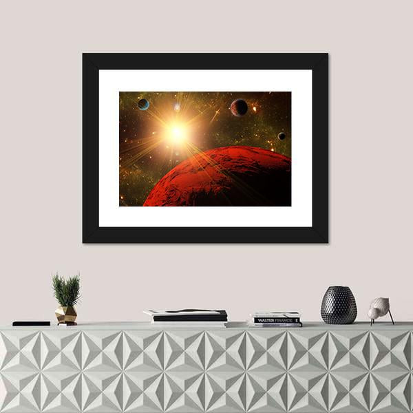 View Of Planet Moons And The Deep Space Canvas Wall Art-1 Piece-Framed Print-20" x 16"-Tiaracle