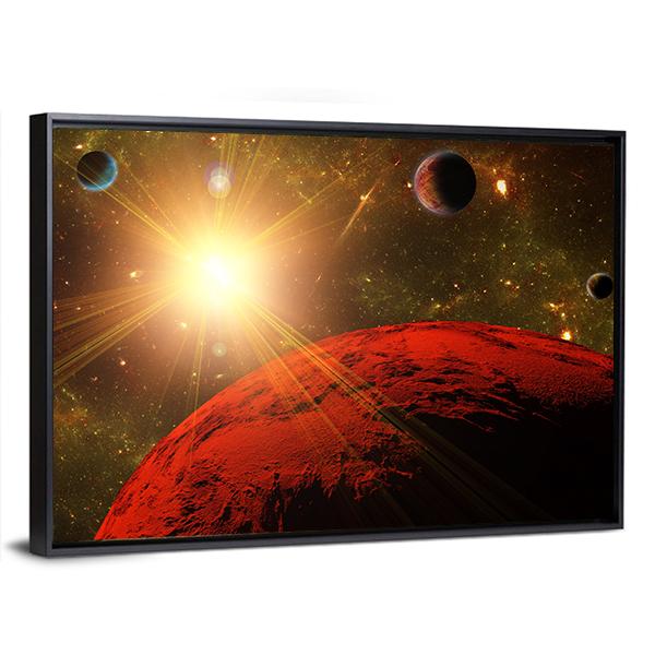 View Of Planet Moons And The Deep Space Canvas Wall Art-3 Horizontal-Gallery Wrap-25" x 16"-Tiaracle