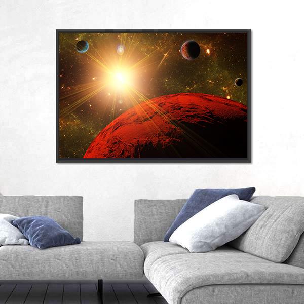 View Of Planet Moons And The Deep Space Canvas Wall Art-3 Horizontal-Gallery Wrap-25" x 16"-Tiaracle