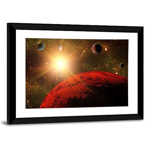View Of Planet Moons And The Deep Space Canvas Wall Art-3 Horizontal-Gallery Wrap-25" x 16"-Tiaracle