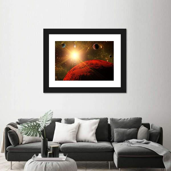 View Of Planet Moons And The Deep Space Canvas Wall Art-3 Horizontal-Gallery Wrap-25" x 16"-Tiaracle
