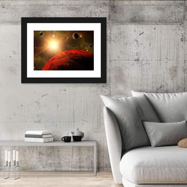 View Of Planet Moons And The Deep Space Canvas Wall Art-3 Horizontal-Gallery Wrap-25" x 16"-Tiaracle