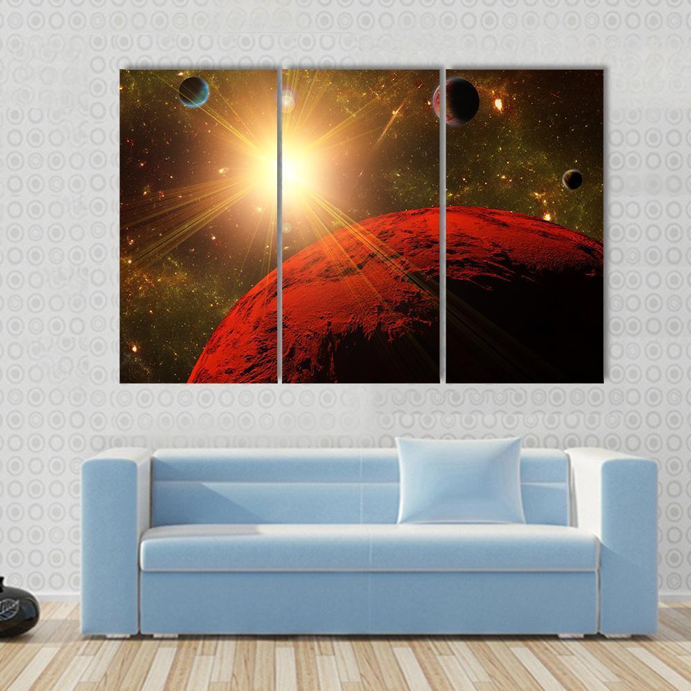 View Of Planet Moons And The Deep Space Canvas Wall Art-3 Horizontal-Gallery Wrap-37" x 24"-Tiaracle