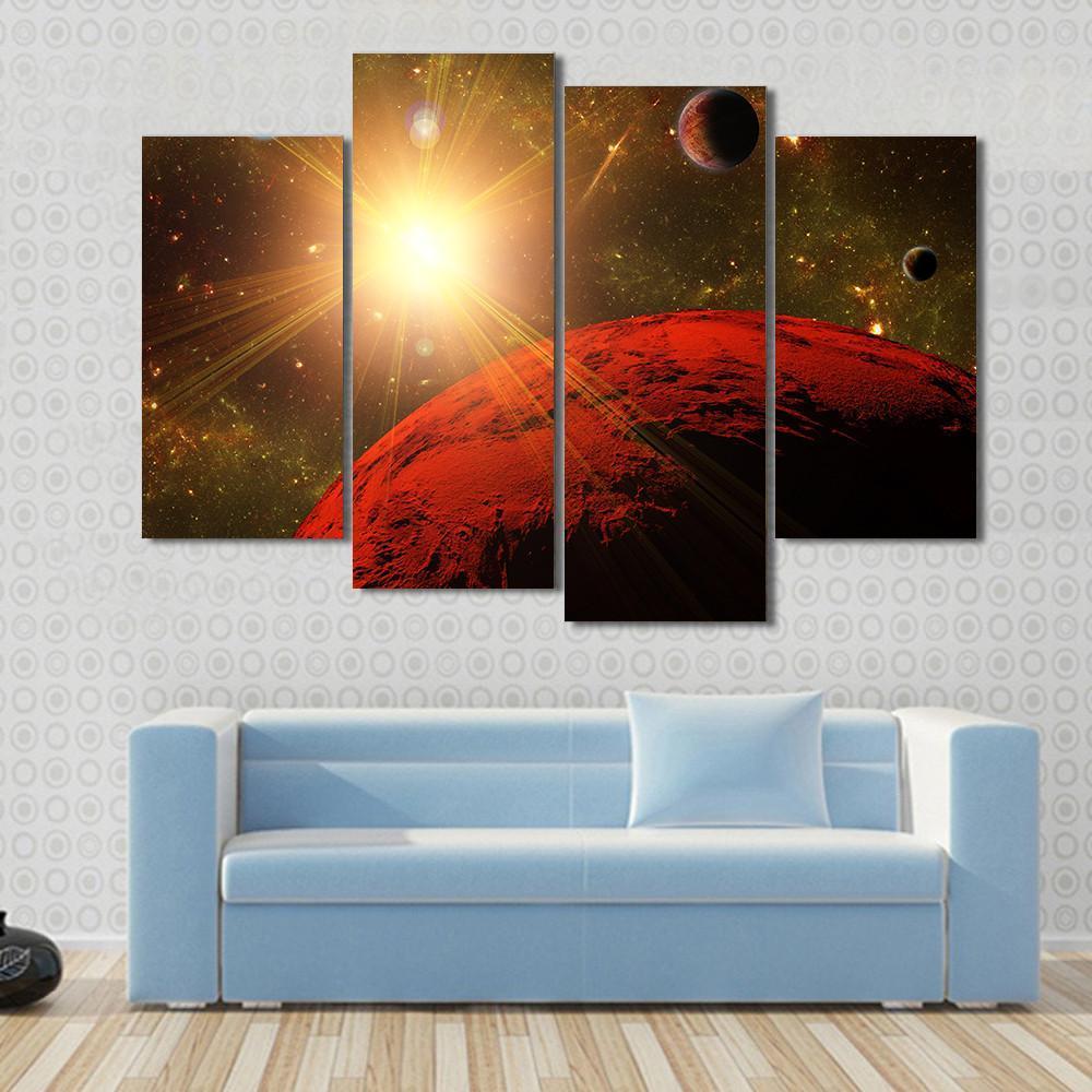View Of Planet Moons And The Deep Space Canvas Wall Art-4 Pop-Gallery Wrap-50" x 32"-Tiaracle