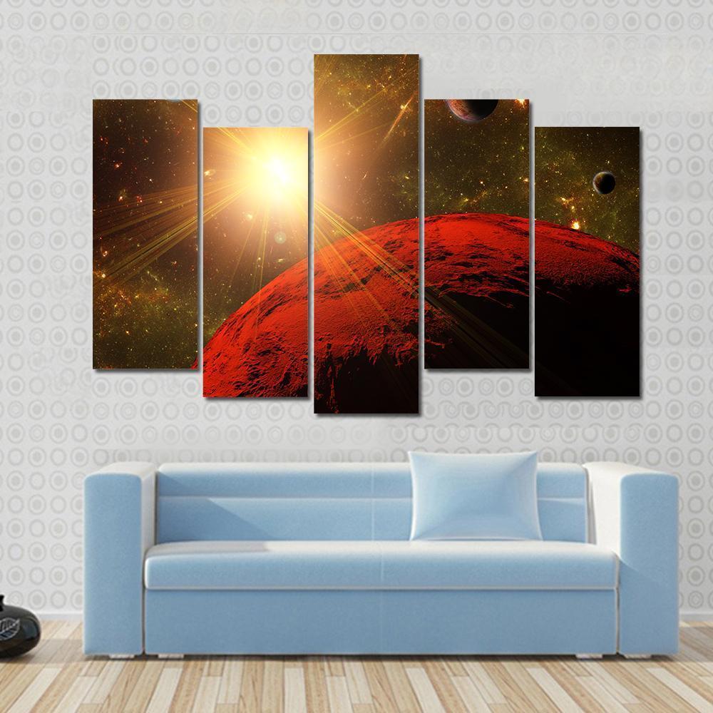 View Of Planet Moons And The Deep Space Canvas Wall Art-5 Pop-Gallery Wrap-47" x 32"-Tiaracle