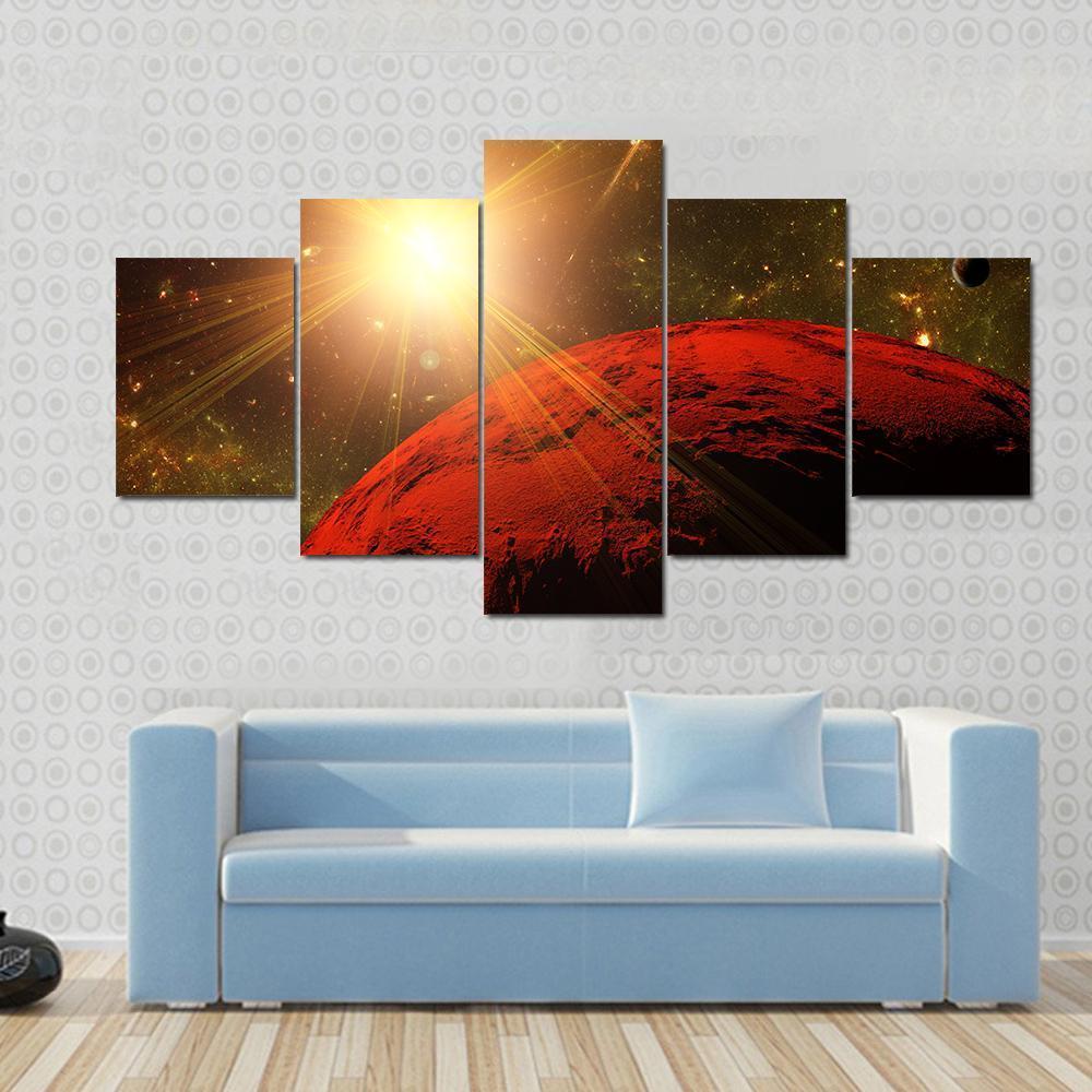 View Of Planet Moons And The Deep Space Canvas Wall Art-5 Star-Gallery Wrap-62" x 32"-Tiaracle