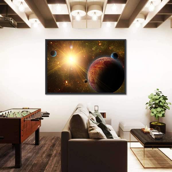 View Of Planet Moons And The Universe Canvas Wall Art-5 Horizontal-Gallery Wrap-22" x 12"-Tiaracle