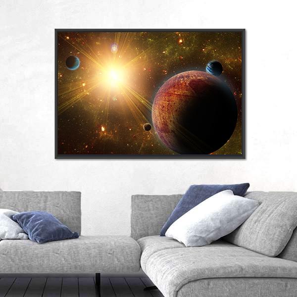 View Of Planet Moons And The Universe Canvas Wall Art-5 Horizontal-Gallery Wrap-22" x 12"-Tiaracle