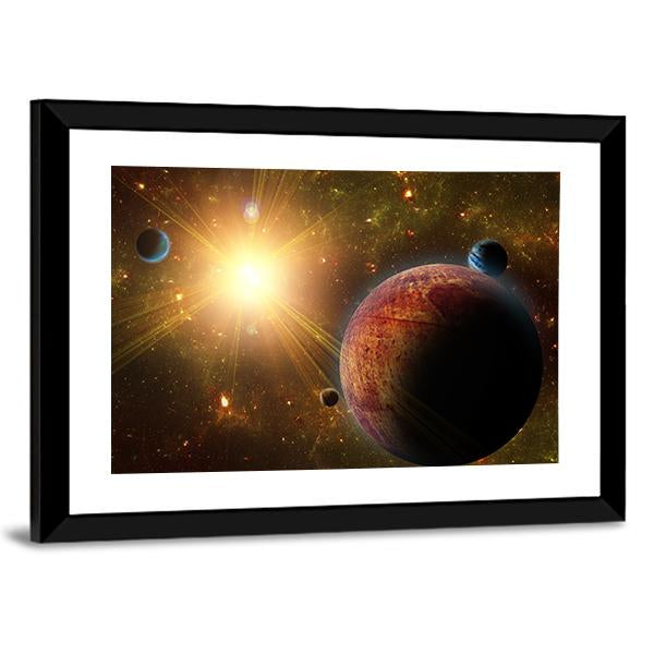 View Of Planet Moons And The Universe Canvas Wall Art-3 Horizontal-Gallery Wrap-25" x 16"-Tiaracle
