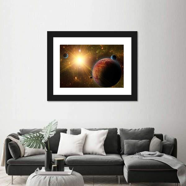 View Of Planet Moons And The Universe Canvas Wall Art-5 Horizontal-Gallery Wrap-22" x 12"-Tiaracle