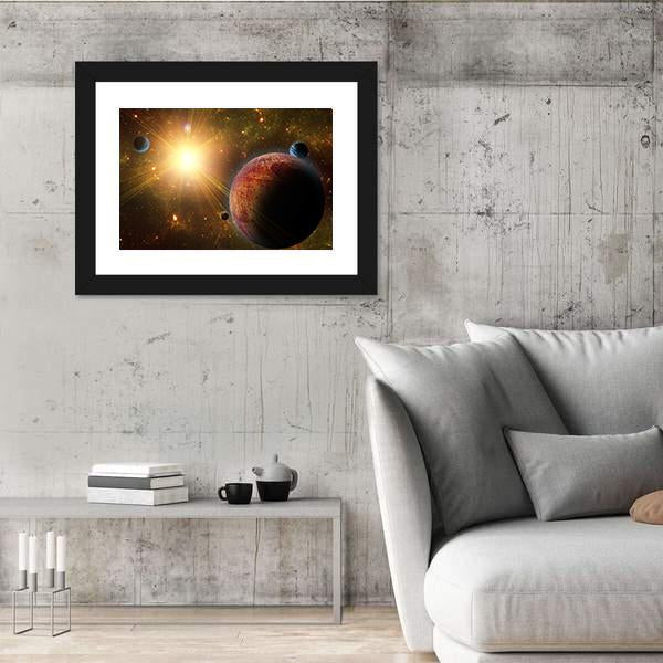 View Of Planet Moons And The Universe Canvas Wall Art-5 Horizontal-Gallery Wrap-22" x 12"-Tiaracle