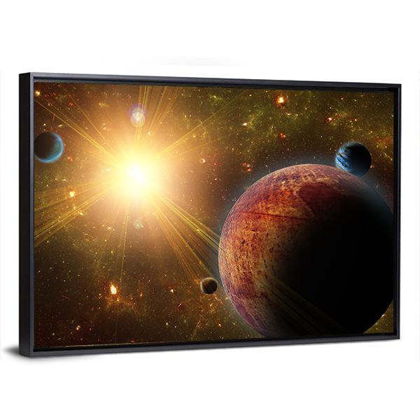 View Of Planet Moons And The Universe Canvas Wall Art-5 Horizontal-Gallery Wrap-22" x 12"-Tiaracle