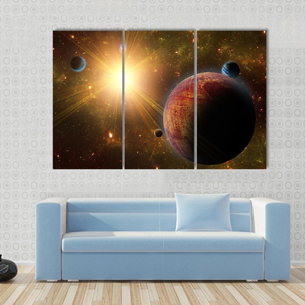 View Of Planet Moons And The Universe Canvas Wall Art-3 Horizontal-Gallery Wrap-37" x 24"-Tiaracle