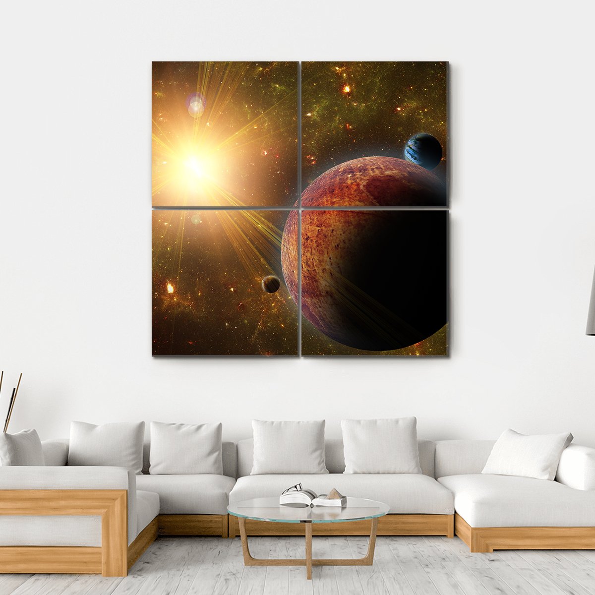 View Of Planet Moons And The Universe Canvas Wall Art-4 Square-Gallery Wrap-17" x 17"-Tiaracle