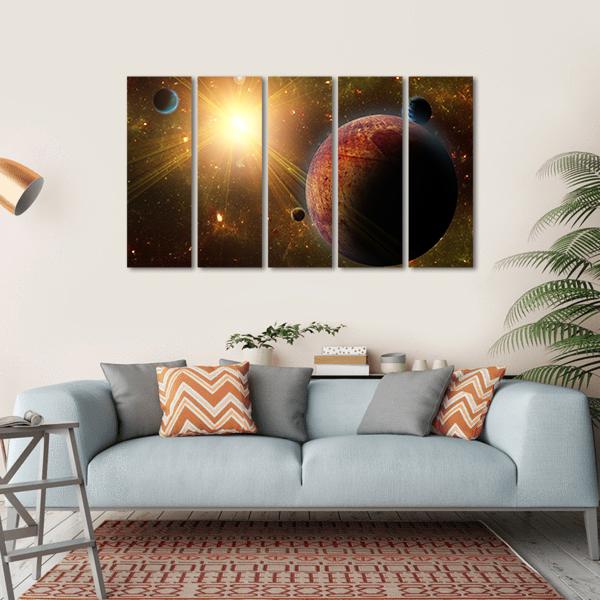 View Of Planet Moons And The Universe Canvas Wall Art-5 Horizontal-Gallery Wrap-22" x 12"-Tiaracle