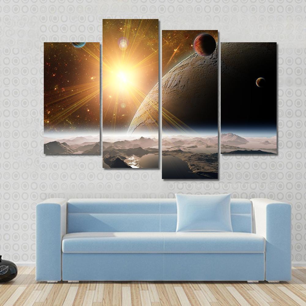 View Of Planet Moons And Universe Canvas Wall Art-4 Pop-Gallery Wrap-50" x 32"-Tiaracle