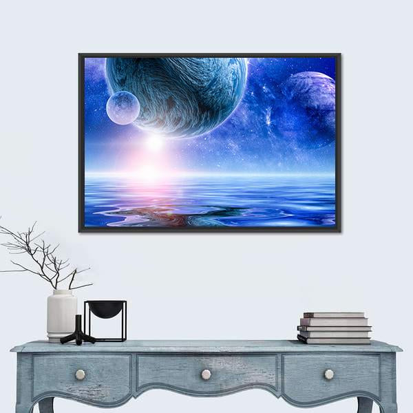 View Of Planets In Deep Space Canvas Wall Art-1 Piece-Floating Frame-24" x 16"-Tiaracle