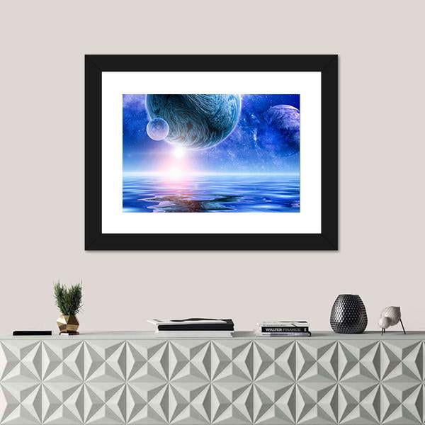View Of Planets In Deep Space Canvas Wall Art-1 Piece-Framed Print-20" x 16"-Tiaracle