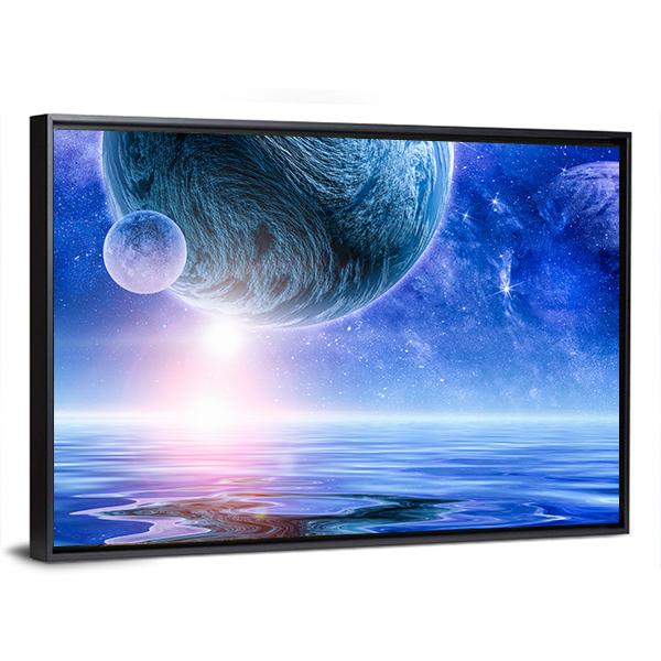View Of Planets In Deep Space Canvas Wall Art-3 Horizontal-Gallery Wrap-25" x 16"-Tiaracle