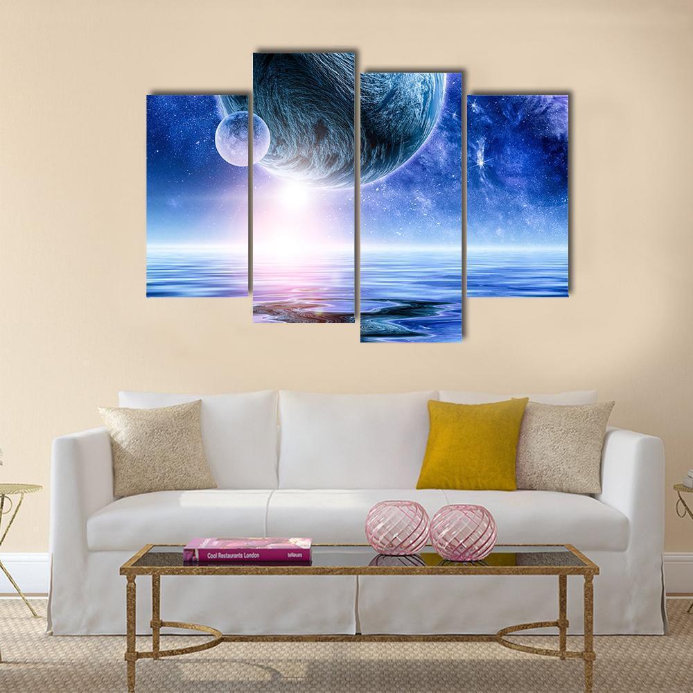 View Of Planets In Deep Space Canvas Wall Art-4 Pop-Gallery Wrap-50" x 32"-Tiaracle
