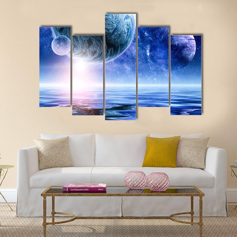 View Of Planets In Deep Space Canvas Wall Art-5 Pop-Gallery Wrap-47" x 32"-Tiaracle