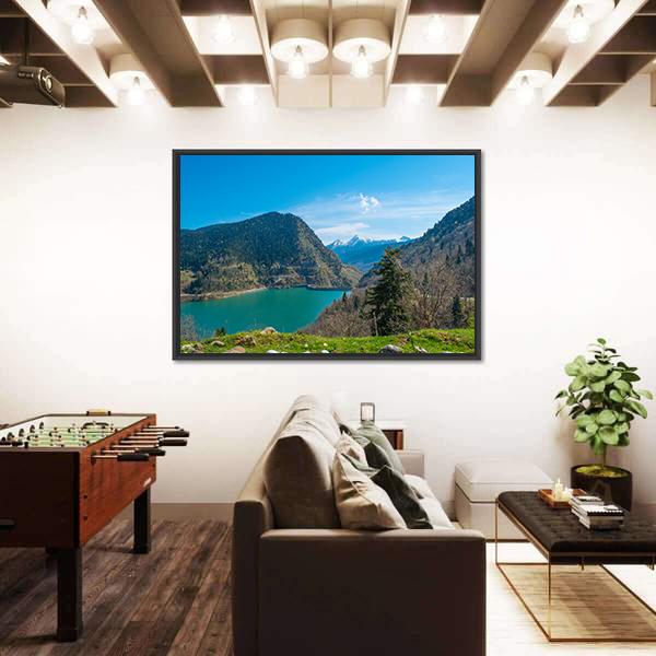 View Of Plastiras Lake In Greece Canvas Wall Art-5 Horizontal-Gallery Wrap-22" x 12"-Tiaracle