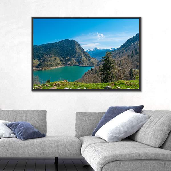View Of Plastiras Lake In Greece Canvas Wall Art-5 Horizontal-Gallery Wrap-22" x 12"-Tiaracle