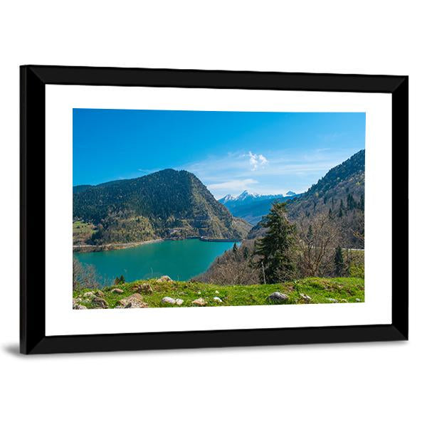 View Of Plastiras Lake In Greece Canvas Wall Art-5 Horizontal-Gallery Wrap-22" x 12"-Tiaracle