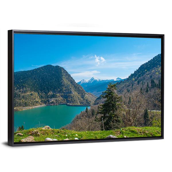 View Of Plastiras Lake In Greece Canvas Wall Art-5 Horizontal-Gallery Wrap-22" x 12"-Tiaracle