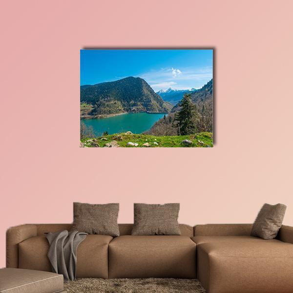 View Of Plastiras Lake In Greece Canvas Wall Art-1 Piece-Gallery Wrap-48" x 32"-Tiaracle