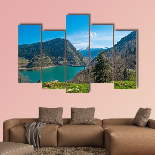 View Of Plastiras Lake In Greece Canvas Wall Art-5 Pop-Gallery Wrap-47" x 32"-Tiaracle