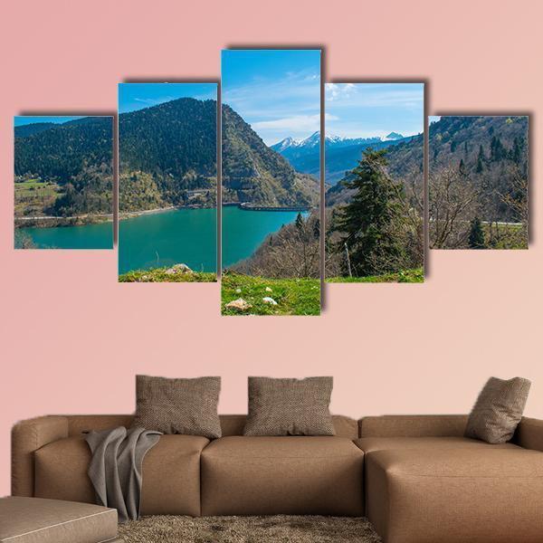 View Of Plastiras Lake In Greece Canvas Wall Art-5 Star-Gallery Wrap-62" x 32"-Tiaracle