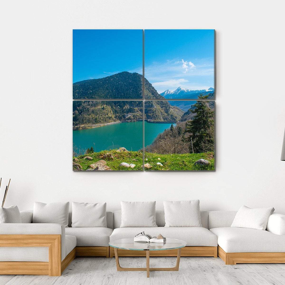 View Of Plastiras Lake In Greece Canvas Wall Art-4 Square-Gallery Wrap-17" x 17"-Tiaracle