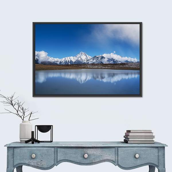 View Of Plateau Lakes And Snow Mountains Canvas Wall Art-1 Piece-Floating Frame-24" x 16"-Tiaracle